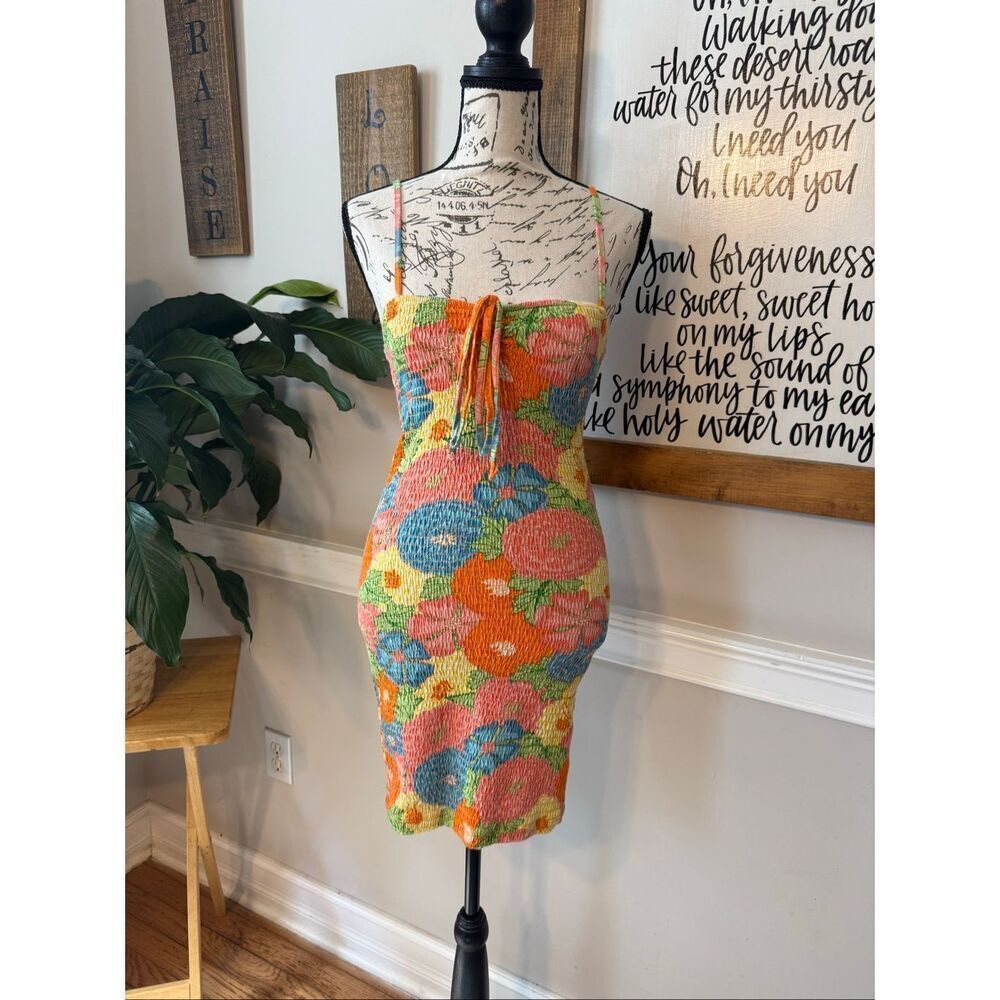 Zara Women's Floral Sleeveless Smocked Bodycon Mini Dress Multicolor Size Small
